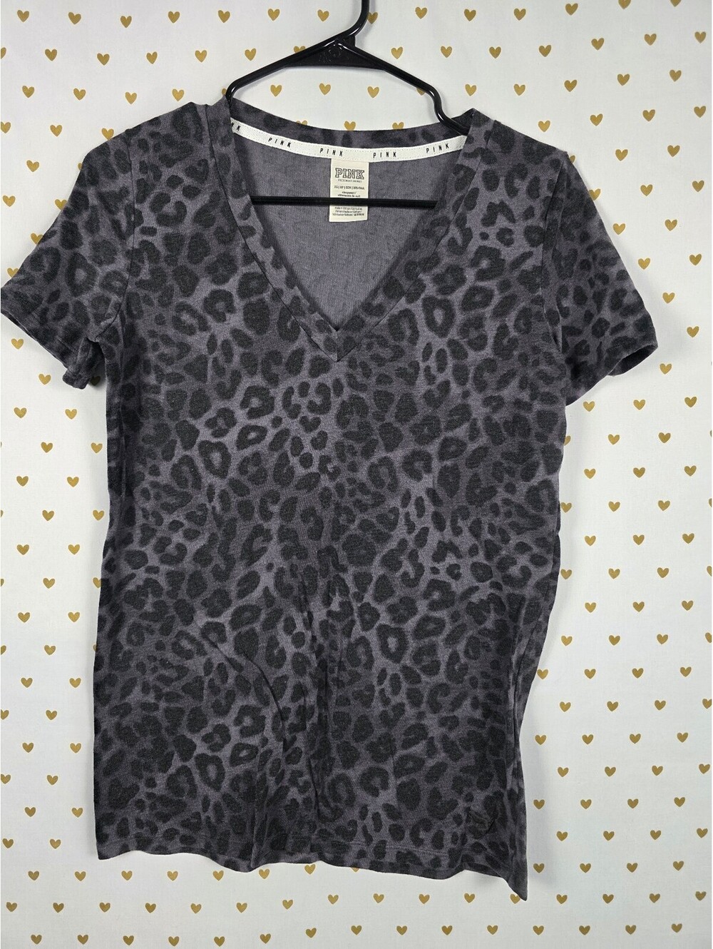 Victorias Secret PINK V neck Grey Cheetah Leopard Tee Shirt XS